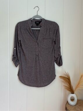 by & by Charcoal Gray Roll-Tab Henley Tunic